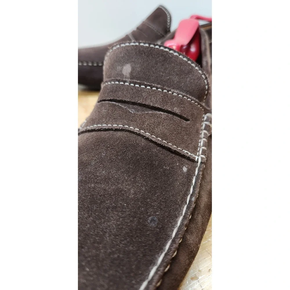 Loake Mens Brown Suede Driving Loafers Penny Moccasins Contrast Stitching